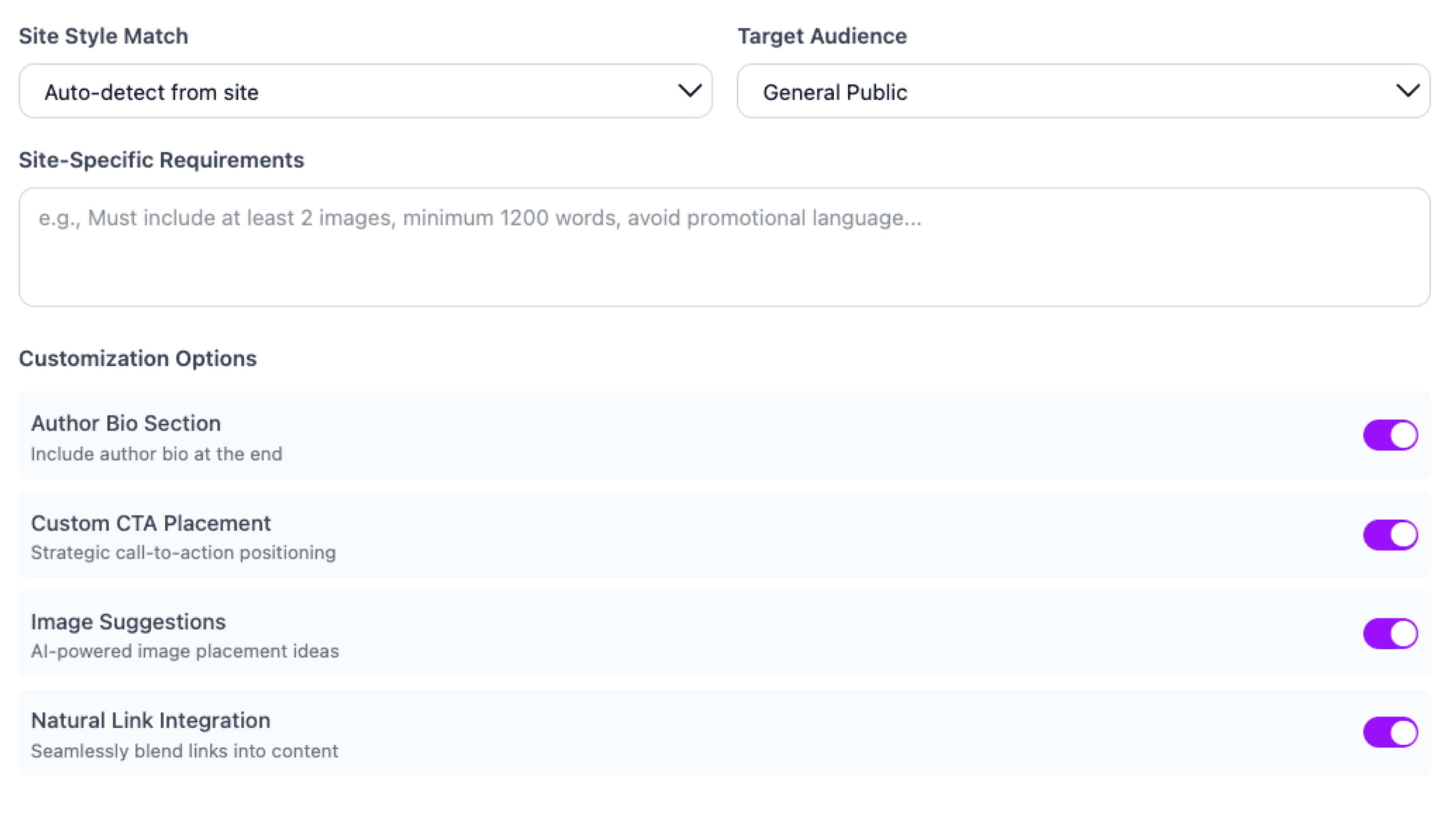 Generate guest post drafts customized to target sites