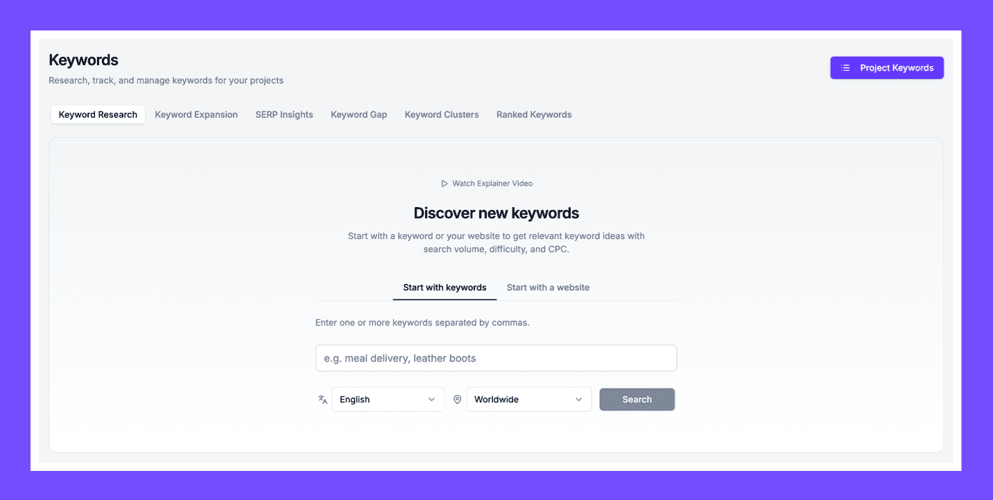 SuperSEM Keyword Feature